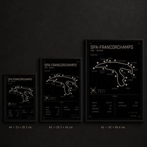 Pode incluir: Tr&ecirc;s impress&otilde;es emolduradas em preto e branco do mapa da pista de Spa-Francorchamps. As impress&otilde;es s&atilde;o rotuladas A4 (21 x 29,7 cm), A3 (29,7 x 42 cm) e A2 (42 x 59,4 cm). Cada impress&atilde;o inclui detalhes e especifica&ccedil;&otilde;es da pista.
