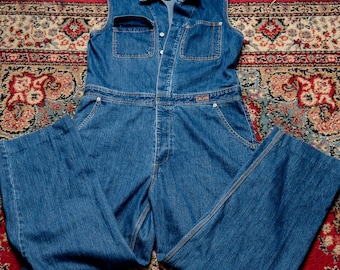 Mono vaquero vintage de Calvin Klein de los años 90 - Fabricado en Singapur - Mono utilitario sin mangas - Mono de trabajo vaquero de lavado oscuro - Talla L