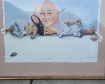 Vintage Ralph Dunn "Sunstretch" Signed Limited Edition Framed Print 115/950 Whimsical Animal Art