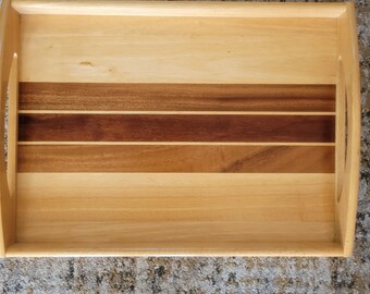Handcrafted Multi-Wood Serving Tray with Built-in Handles – Mixed Hardwood Charcuterie Platter