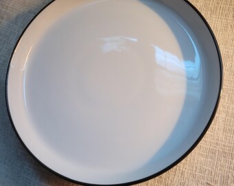 Sur La Table Contemporary White Porcelain Salad Plates with Black Rim