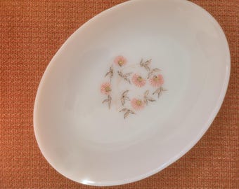 MCM Fire King Fleurette Pink Floral Milk Glass Platter, Vintage 1950s/60s