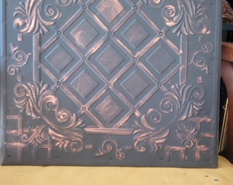 Vintage Style Embossed Faux Tin Wall Panel / Ceiling Tile – Antique Bronze Finish
