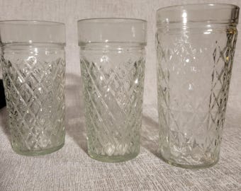 Vintage Anchor Hocking Diamond Quilted Jelly Jar Glasses Set of 3 Clear Tumblers.