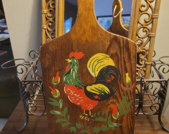 Vintage Hand Painted Wooden Rooster Cutting Board Country Farmhouse Kitchen Wall Decor. Americana