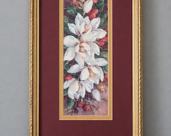 Vintage Barbara Mock "Magnolia Inspiration" Framed Art Print – Ornate Gold Frame
