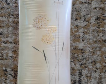Vintage Mid-Century Modern Rectangular Ceramic Platter Pale Yellow Dandelion & Floral Motif, Texture