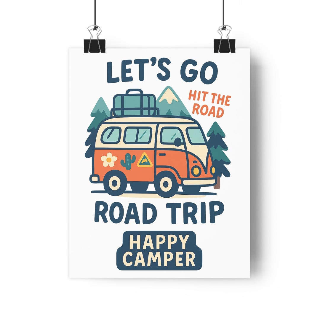 Retro Camper Van Adventure Poster, Whimsical Road Trip Art, Pastel ...