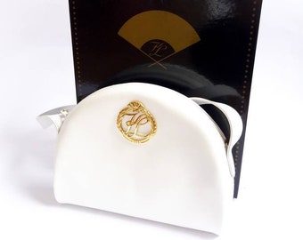 LAGERFELD vintage white leather shoulder bag golden KL logo crossbody bag