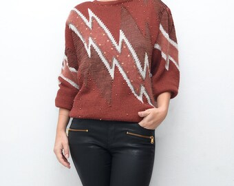 Vintage oxblood 80s flash women slouchy sweater / avant garde cardigan jumper top