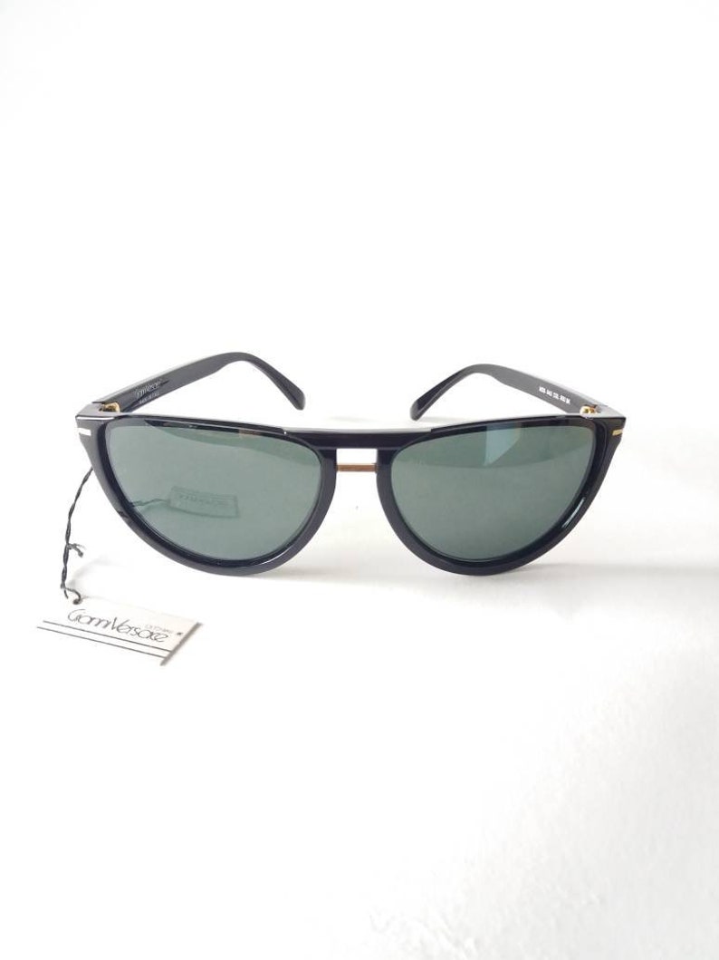 GIANNI VERSACE vintage 90s cat eye black sunglasses / rare deadstock half moon unisex image 2