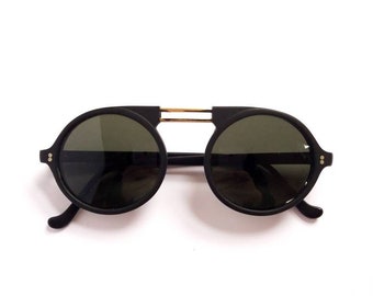 vintage Gianni Versace noir rond 80s lunettes de soleil unisexe