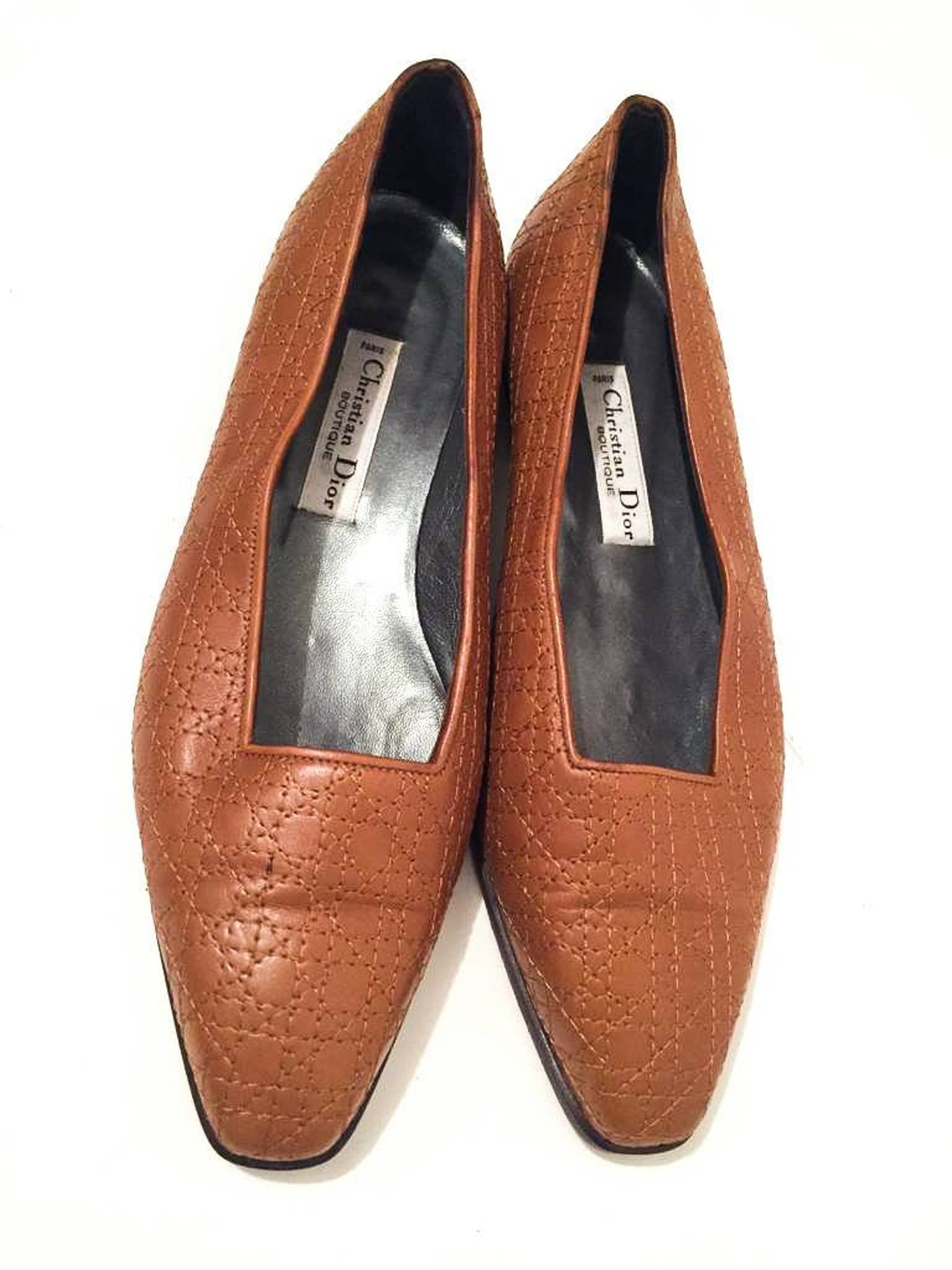 christian dior vintage brown leather flats shoes ballet slip ons