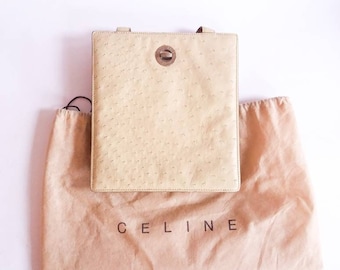 CELINE vintage bag white ostrich leather // top handle bag