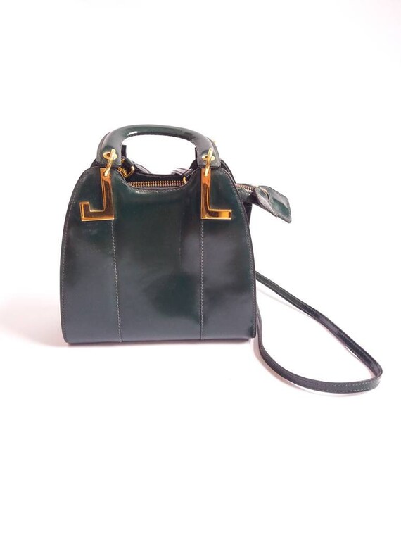 LANVIN emerald green patent leather handbag with g