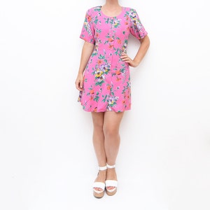 Vintage pink floral summer 90s mini dress 画像 1