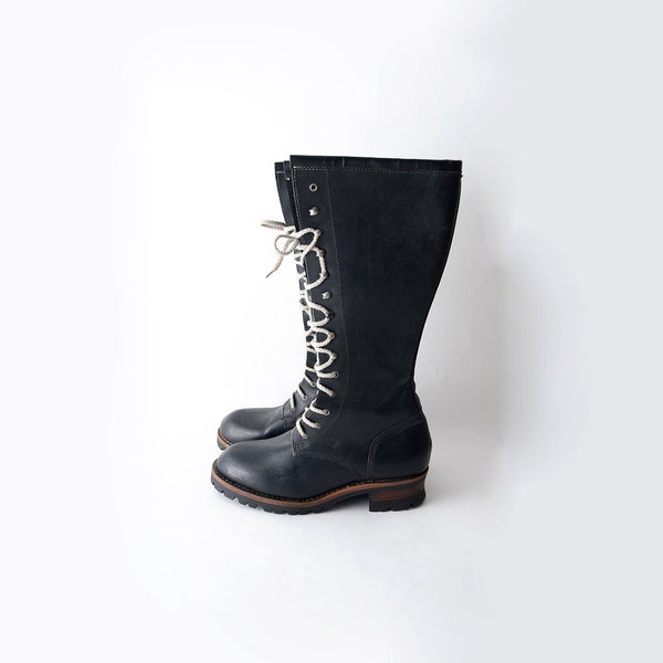 RESERVED for Felicia Vintage Lumberjack black leather heeled lace up 90s boots