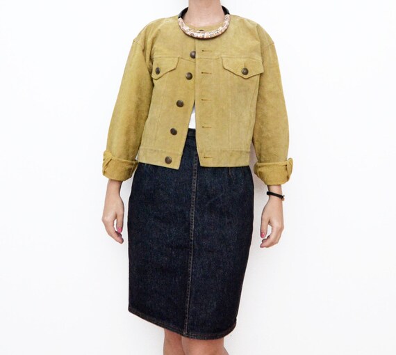 Vintage suede mustard cropped women jacket / small