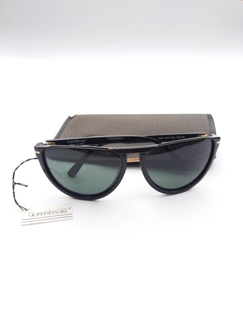 GIANNI VERSACE vintage 90s cat eye black sunglasses / rare deadstock half moon unisex image 5