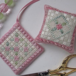 Canvas work embroidery digital pattern - Rosebud Bookmark & Scissor Fob, Instant download, Embroidery tutorial