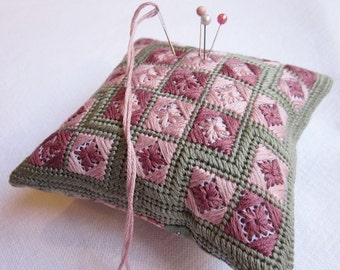 Needlepoint Pincushion Embroidery Pattern - Pink Eyelets, Instant download,DIY, canvas work