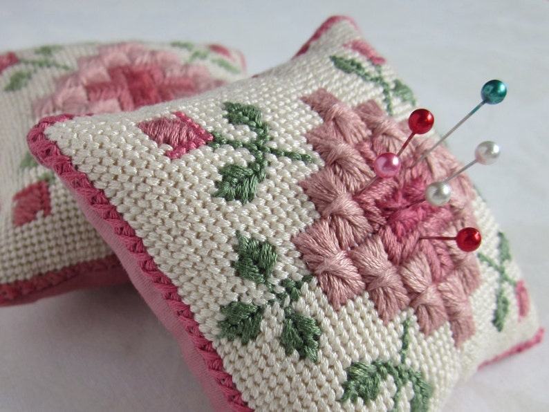 2 Canvas work embroidery patterns for pincushions, digital embroidery