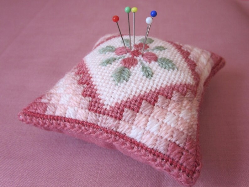 Needlepoint Pincushion Pattern, Flower and Cushion Stitch Design