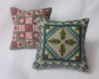 2 Canvas work pincushion patterns, PDF needlepoint patterns, hand embroidery pattern, Instant download