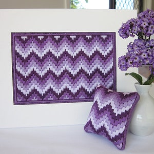 Bargello canvas work pincushion pattern, Heliotrope &#39;Cherry Pie&#39; pincushion, How to embroidery tutorial, hand embroidery pattern