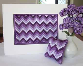 Bargello canvas work pincushion pattern, Heliotrope 'Cherry Pie' pincushion, How to embroidery tutorial, hand embroidery pattern