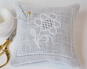 Flower Sprig Pulled Thread Embroidery Pincushion Pattern (Digital Download)