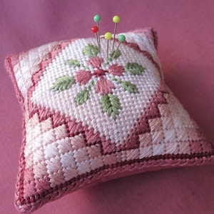 Needlepoint Pincushion Pattern, Flower and Cushion Stitch design, Instant download, how to embroidery pattern
