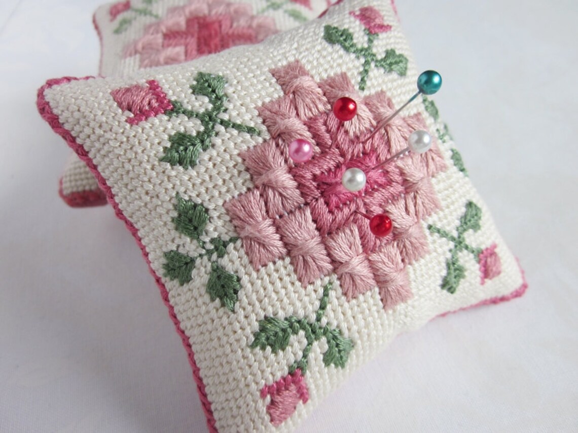 Rhodes Stitch and Roses Needlepoint Pincushion Embroidery Etsy