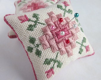 Rhodes Stitch and Roses Needlepoint Pincushion Embroidery Pattern, Instant digital download