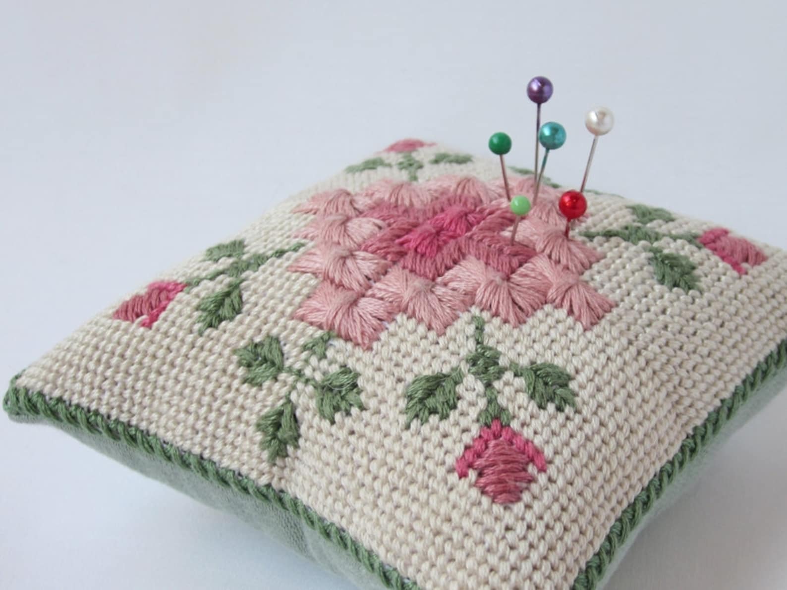 Rhodes Stitch and Roses Needlepoint Pincushion Embroidery Etsy