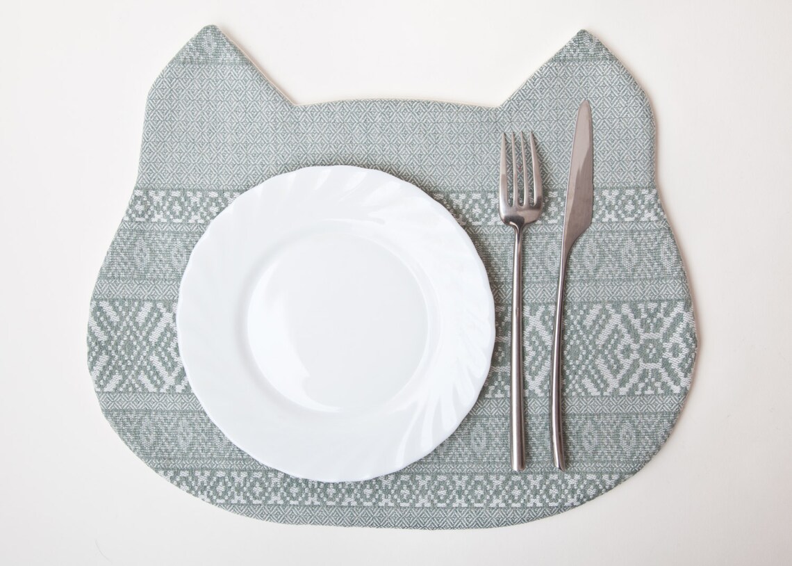Cat Table Mats Blue Placemat Tribal Placemat Blue Kitchen Etsy