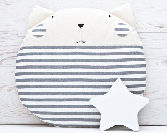 Gray Floor Cushion Striped Cat Pillow Baby Room Round Pillow Etsy