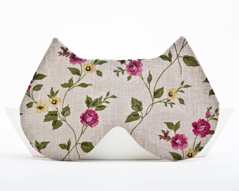 Eye Pillow Gray Cat Mask Cat Lover Gift Pajama Party Favor Gray Sleep Mask Floral Sleepwear Travel Accessories Floral Sleeping Mask