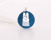 Bunny Necklace, Blue Pendant, Felted Jewelry