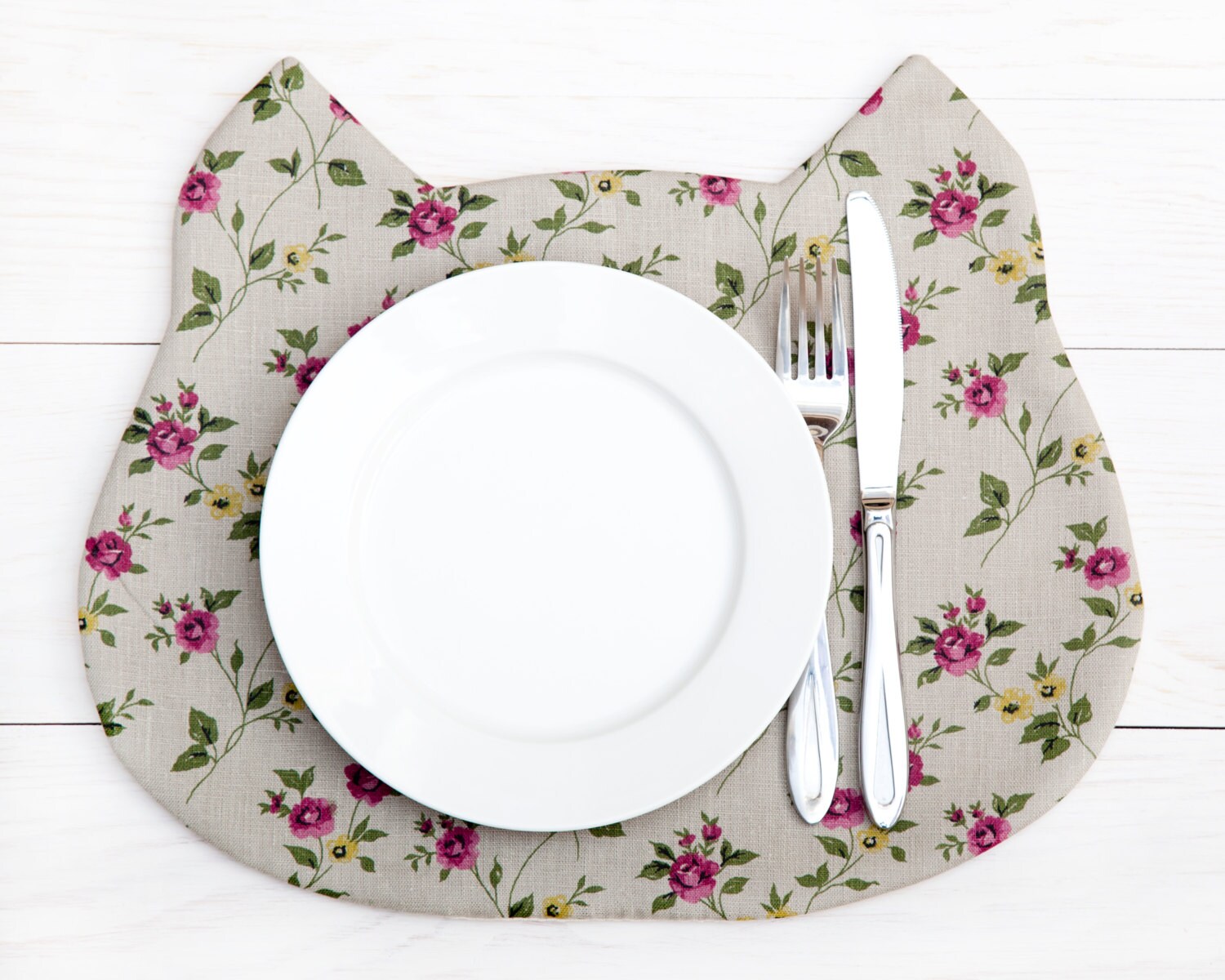 Placemat Gray Cat Fabric Placemat floral pattern Kitchen Decor Etsy