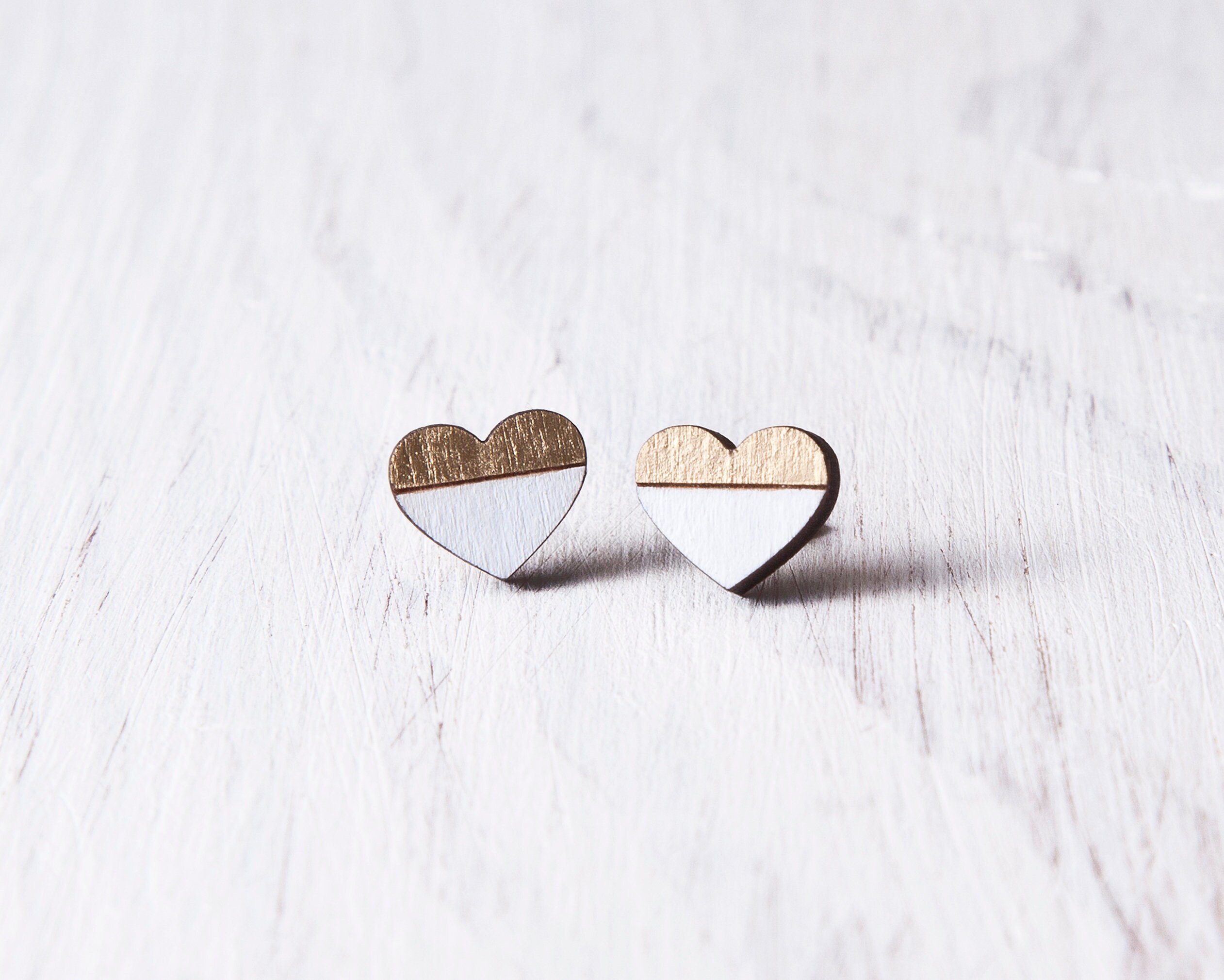 Gold White Heart Studs Valentines Day Jewelry for Her Gold Etsy