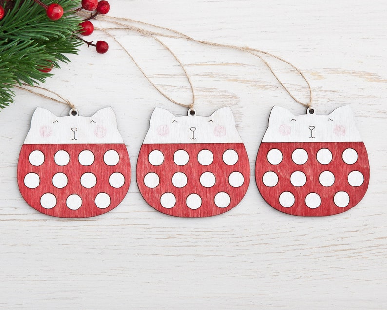 Red Christmas Decorations Cat Polka Dot Christmas Ornaments Red Holiday Ornaments Wooden Cats Christmas Gifts Red Cat Xmas Ornament Set of 3