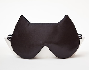 Satin Sleep Mask, Cat Lover Gift, Gifts for Travelers, Cat Ears, Gifts for Mom, Black Sleep Mask, Girlfriend Gift, US Express