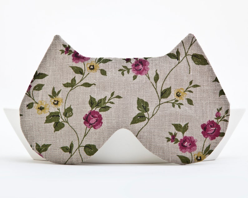 Eye Pillow Gray Cat Mask Cat Lover Gift Pajama Party Favor Gray Sleep Mask Floral Sleepwear Travel Accessories Floral Sleeping Mask