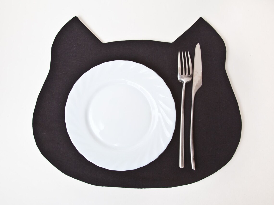 Black Cat Placemat Linen Table Mats Cat Lover Gift Fabric Etsy