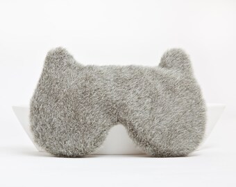 Fluffy Sleep Mask, groomsmen gift, travel men, Bear Mask, Gifts for travelers, Gift for Husband, Gray New Dad Gift