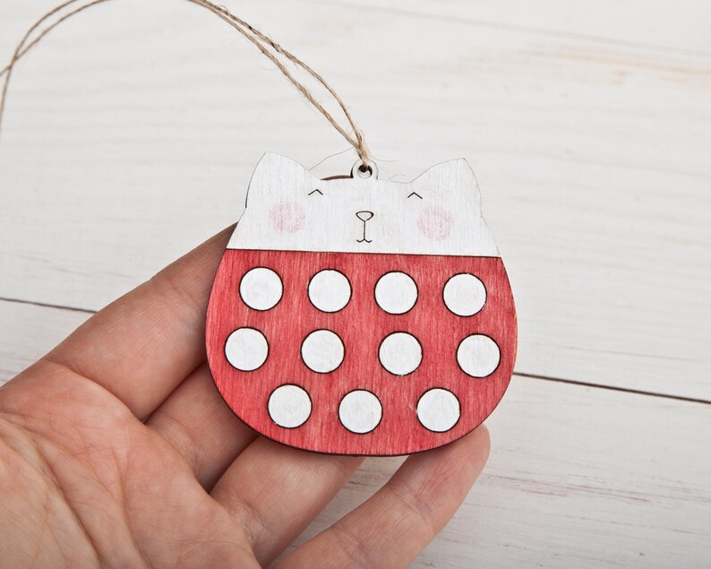 Red Christmas Decorations Cat Polka Dot Christmas Ornaments Red Holiday Ornaments Wooden Cats Christmas Gifts Red Cat Xmas Ornament Set of 3