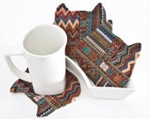 Cat Coasters for Drinks, Tribal Coasters, Housewarming Gifts, Cat Lover Gift, native american Kitchen Decor, Barware Set, Mother Day Gift