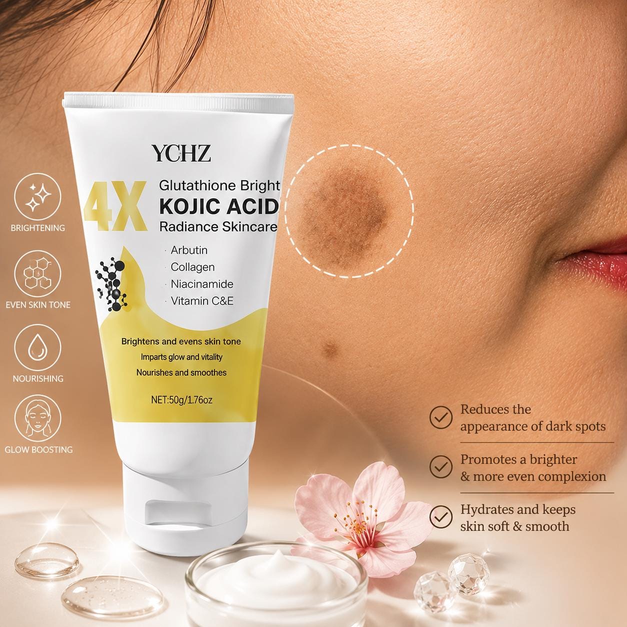 Kojic Acid Face Cream for Dark Spots Uneven Skin Tone