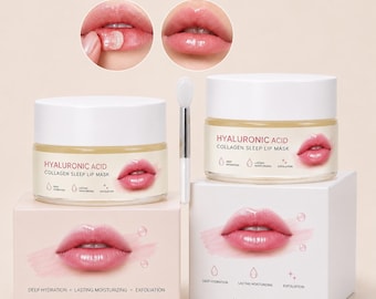 Hyaluronic Acid Collagen Lip Mask 20g Overnight Hydrating Lip Treatment Deep Moisturizing & Exfoliating Lip Care, Day Night Lip Mask Gift